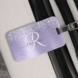 Name des lila gebürsteten Metalls Silber Glitzer M Gepäckanhänger<br><div class="desc">Dieses schicke Gepäckanhänger-Design mit hübschem silberglänzenden Glitzer auf lila gebürstetem metallischem Hintergrund ist einfach zu personalisieren.</div>