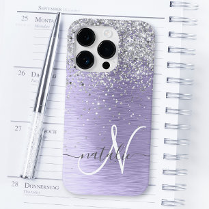 Name des lila gebürsteten Metalls Silber Glitzer M iPhone 14 Pro Hülle