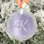 Name des lila gebürsteten Metalls Silber Glitzer M Ornament<br><div class="desc">Dieses trendige und schicke Ornament-Design mit hübschem silberglänzenden Imitat-Glitzer auf lila,  gebürstetem metallischem Hintergrund ist einfach zu personalisieren.</div>