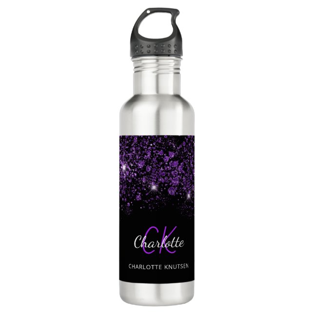 Name des lila Glitzer Edelstahlflasche (Vorderseite)