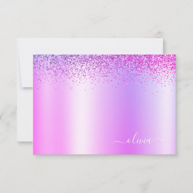 Name des lila Glitzer Metal Monogram Glam Dankeskarte (Vorderseite)