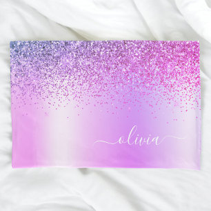 Name des lila Glitzer Sparkle Glam Metal Monogram Kissenbezug