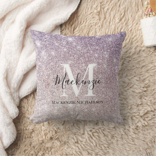 Name des Lila, rosa Ombre-Glitzer Monogram Kissen