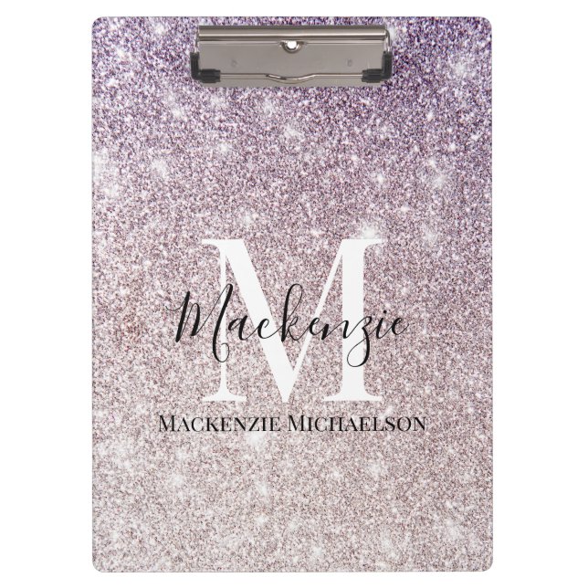 Name des Lila, rosa Ombre-Glitzer Monogram Klemmbrett (Vorderseite)