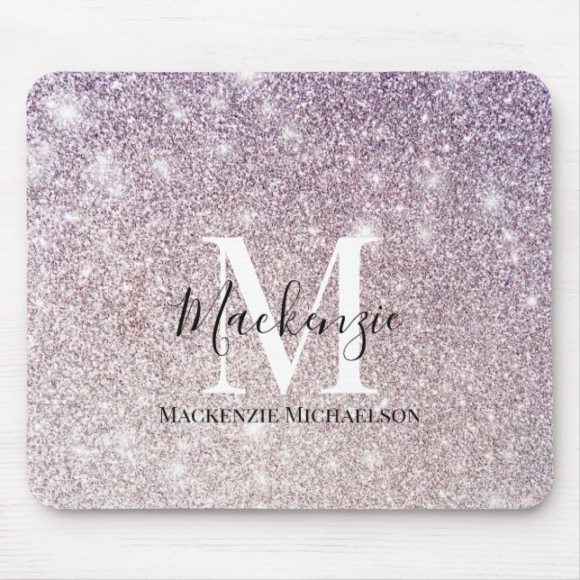 Name des Lila, rosa Ombre-Glitzer Monogram Mousepad (Vorne)