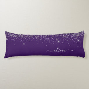 Name des lila Silver Glitzer Girl Monogram Seitenschläferkissen