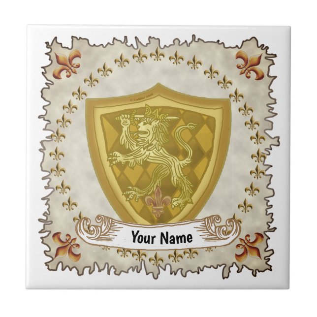 Name des Lion Shield-Familienwappens Fliese (Vorderseite)