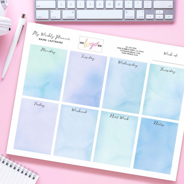 Name des Logos Blue Watercolor Weekly Planner hinz Notizblock (Von Creator hochgeladen)