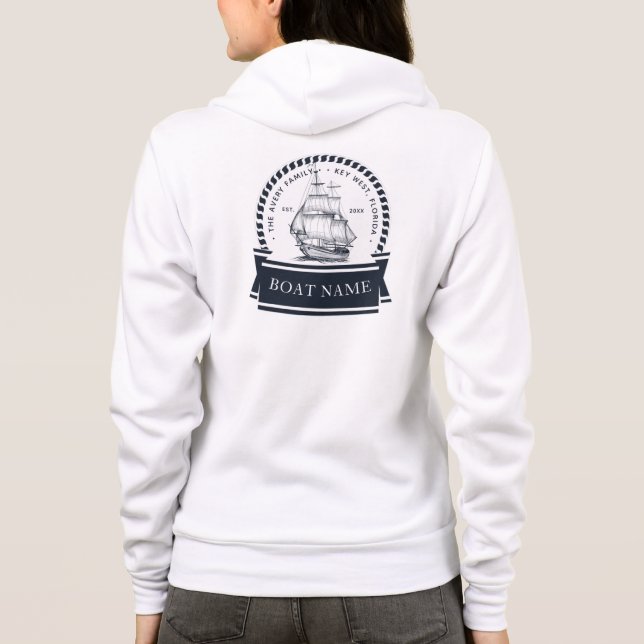 Name des Luxury Navy Blue Nautical Boat Hoodie (Rückseite)