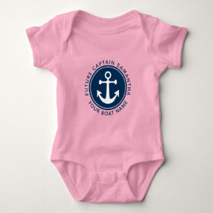 Name des Mädchens, nautisches Ankerseil, Navy-Kapi Baby Strampler