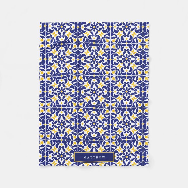 Name des mediterranen Fliesen Blau und Gelb Fleecedecke (Vorderseite)