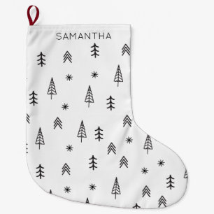 Name des Minimalistischen Schwarz-weißen Winterwal Großer Weihnachtsstrumpf