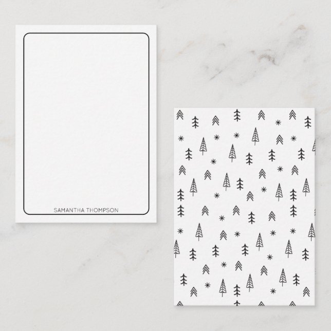 Name des Minimalistischen Schwarz-weißen Winterwal Mitteilungskarte (Vorne/Hinten)