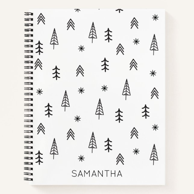 Name des Minimalistischen Schwarz-weißen Winterwal Notizbuch (Vorderseite)