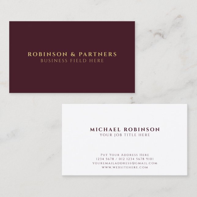 Name des Minimalistischen Unternehmens | Dark Red  Visitenkarte (Vorne/Hinten)