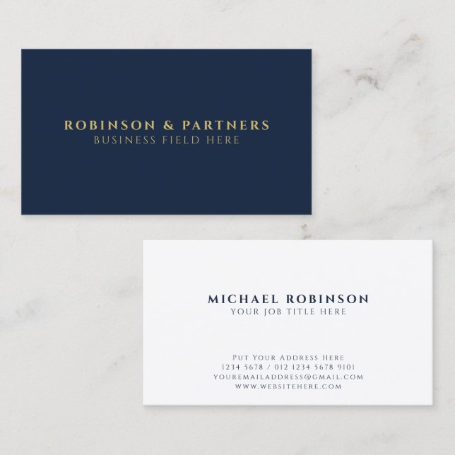 Name des Minimalistischen Unternehmens | Dunkelbla Visitenkarte (Vorne/Hinten)