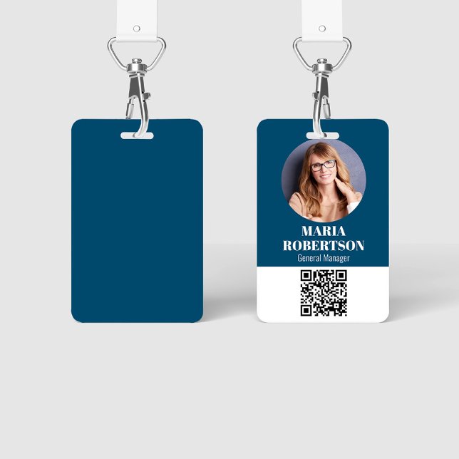 Name des Mitarbeiters Abzeichen Minimalistisch Fot Ausweis (Employee name badge with a scannable QR code template. )