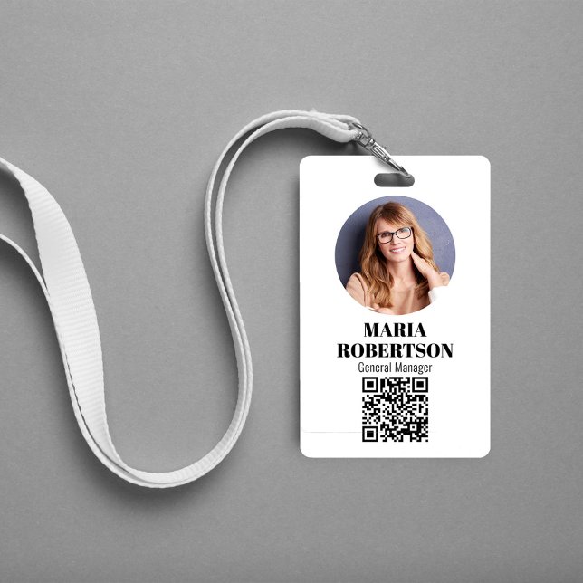 Name des Mitarbeiters Abzeichen Minimalistisch Fot Ausweis (Simple business ID badge with a scannable QR code. )