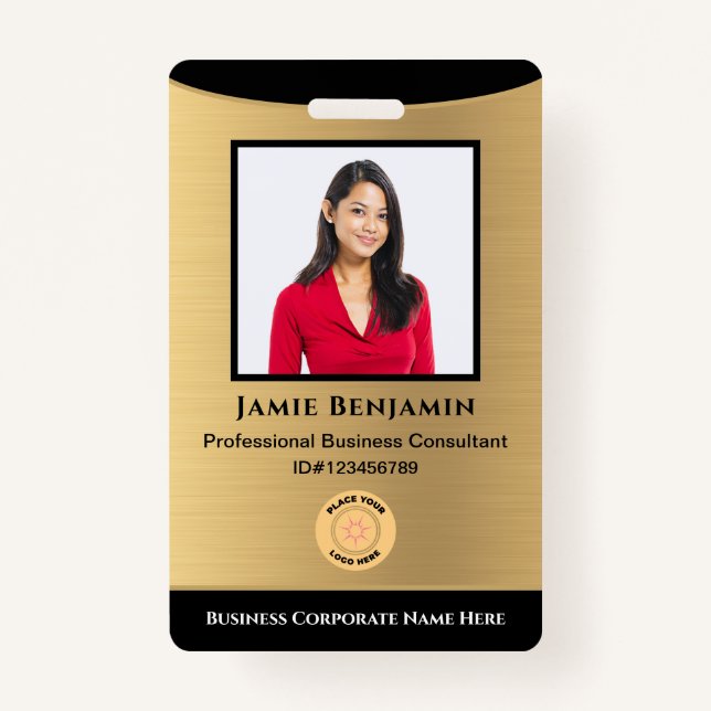 Name des Mitarbeiters Foto Bar Logo Gold Schwarz Ausweis (Vorderseite)