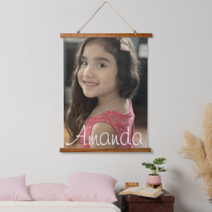 Name des modernen Familiens Fotoskripts für Kinder Wandteppich Mit Holzrahmen