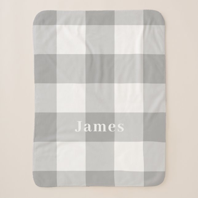 Name des modernen Gingham Pattern Monogram Sherpadecke (Vorderseite)