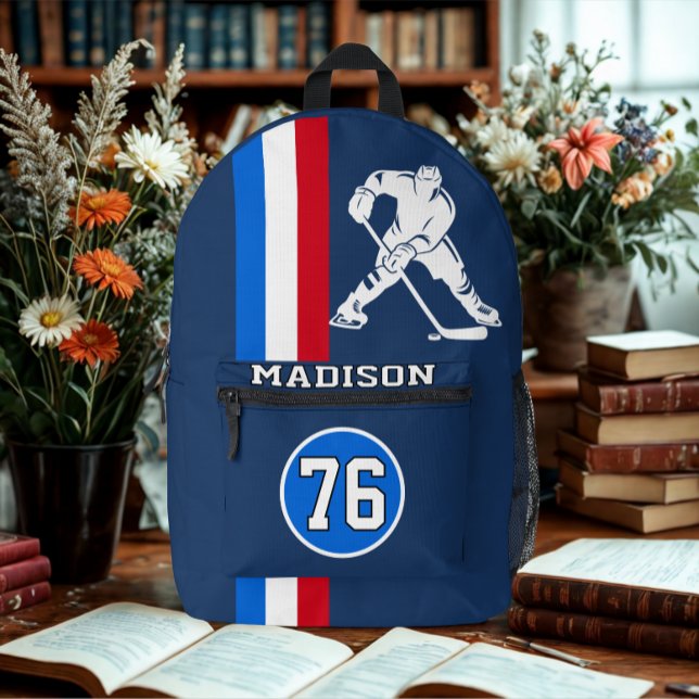 Name des modernen Personalisierten Eishockey-Spiel Bedruckter Rucksack (Modern custom Hockey player name backpack)