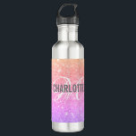 Name des modernen RegenbogenGlitzer Edelstahlflasche<br><div class="desc">Moderne Wasserflasche aus Edelstahl mit weißem,  in einem Grauton eingeprägtem Monogramm und einem grauen Namen auf einem farbenfrohen Glitzer. Personalisieren Sie mit Ihrem Namen und Initial.</div>