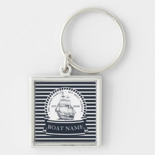 Name des modernen Schiffes Navy Blue Nautic Schlüsselanhänger