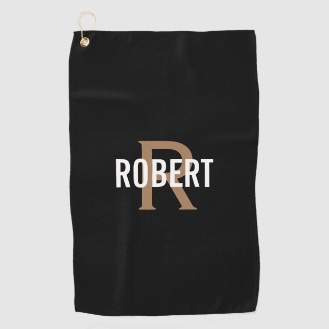 Name des modernen schwarzen Goldmonogramms Golfhandtuch (Vorderseite)