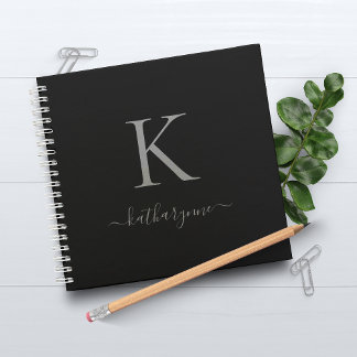 Name des modernen schwarzen Silber Monogram-Skript Notizbuch
