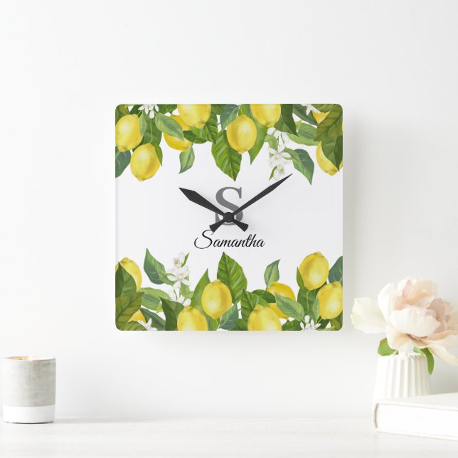 Name des modernen Zitrusfrühlings Quadratische Wanduhr (Zuhause)