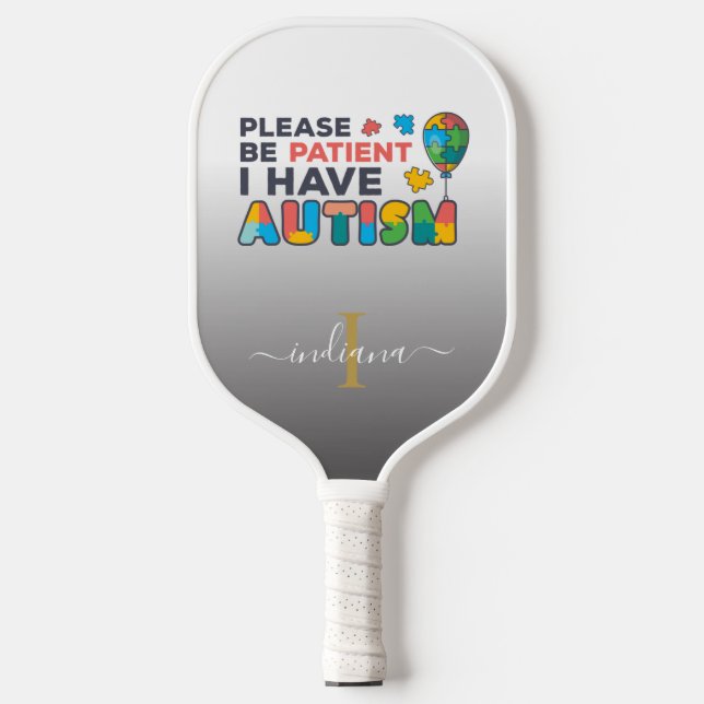 Name des Monogram Autismus-Sensibilisierungsskript Pickleball Schläger (Vorderseite)