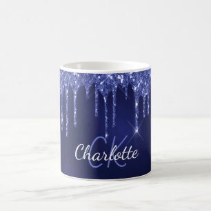 Name des Monogram-Initialskripts für Blue Glitzer- Kaffeetasse