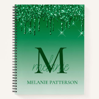 Name des Monogram-Tropfens für grünen Sparkle-Glit Notizbuch