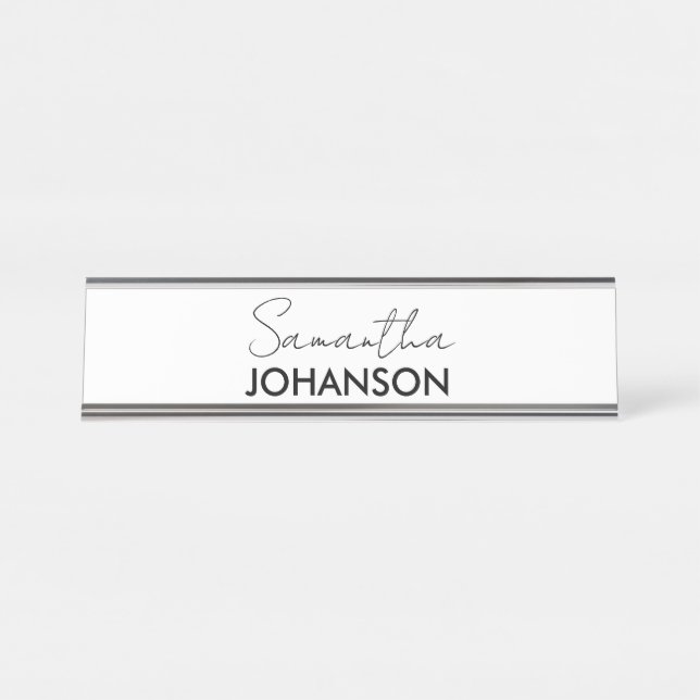 Name des Monogramm-Skripts | Moderne Minimalistisc Schreibtischnamensplakette (Vorderseite )