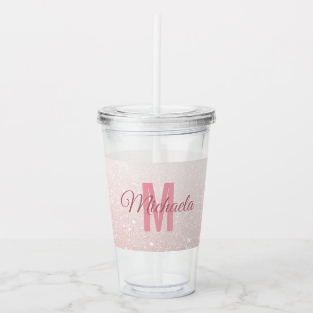 Name des Monogrammes der modernen Rose Gold Glitze Acryltrinkbecher (Vorderseite)