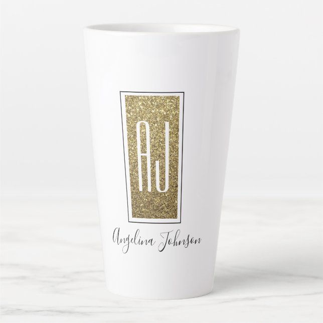 Name des Monogrammes des eleganten Sparkle-Glitzer Milchtasse (Vorderseite)