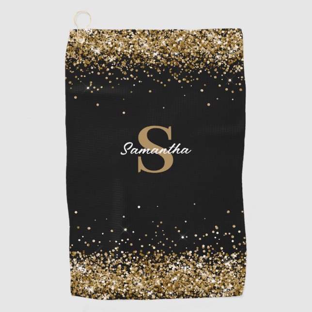 Name des Monogrammes des Gold Glitzer Golfhandtuch (Vorderseite)