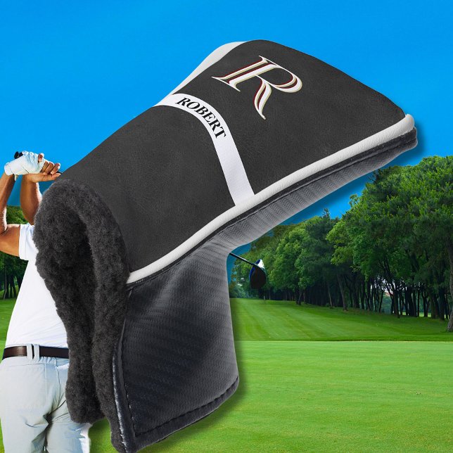 Name des Monogrammes für schwarzes Leder Textur Golf Headcover (Von Creator hochgeladen)