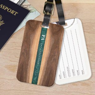 Name des Monogrammes für Walnut Wooden Green Marbl Gepäckanhänger