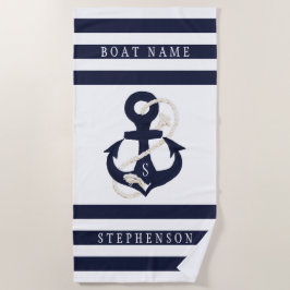 Name des Monogrammes Nautic Anchor Navy White Stri Strandtuch