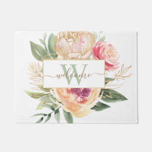 Name des Monogrammes "Peony and Gold Foil Blogram Fußmatte