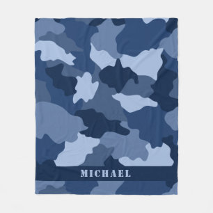 Name des Monogrammmusters für blaues Camouflage Fleecedecke