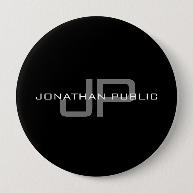 Name des Monogramms Anfangsbuchstaben Schwarze Vor Button (Vorderseite)