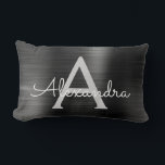 Name des Monogramms aus Luxusschwarzstachelstahl Lendenkissen<br><div class="desc">Schwarze Imitate Pinselmetall aus Edelstahl Monogram Name Monogram Mousepad. Dieses mit Monogramm Mousepad kann auf Ihren Vornamen und Erstnamen angepasst werden und eignet sich perfekt für die Schule oder das Büro und macht ein tolles Weihnachts- oder Geburtstagsgeschenk.</div>