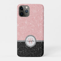 Name des Monogramms des Girl-Pink-Schwarzen Glitze