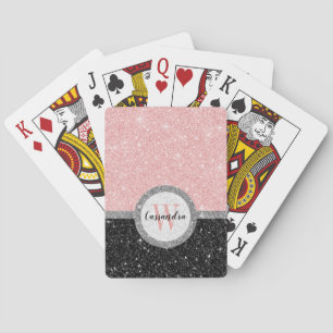 Name des Monogramms des Girl-Pink-Schwarzen Glitze Spielkarten