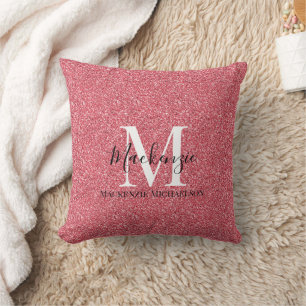 Name des Monogramms des Girl-Rosa-Glitzer Kissen