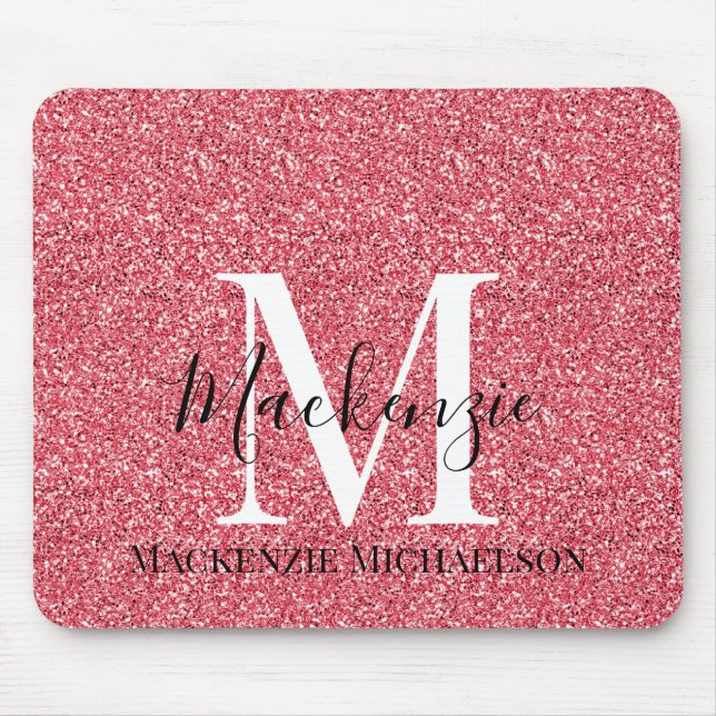 Name des Monogramms des Girl-Rosa-Glitzer Mousepad (Vorne)