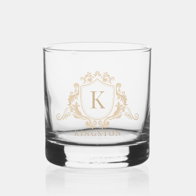 Name des Monogramms des Wappen Gold Barock Whiskyglas (Vorderseite)